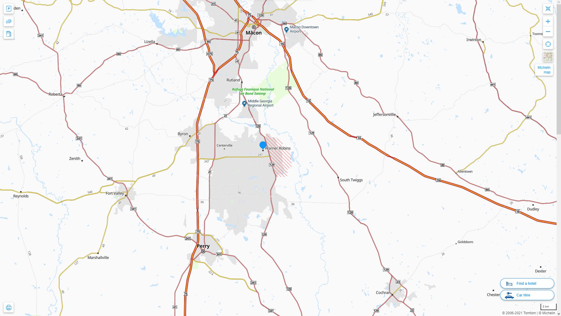 Warner Robins Georgia Highway and Road Map